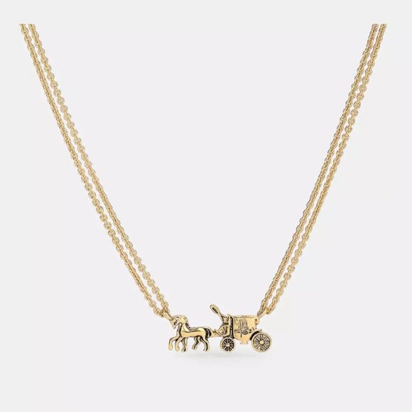 Coach Horse And Carriage Double Chain Necklace - Picture 1 of 4